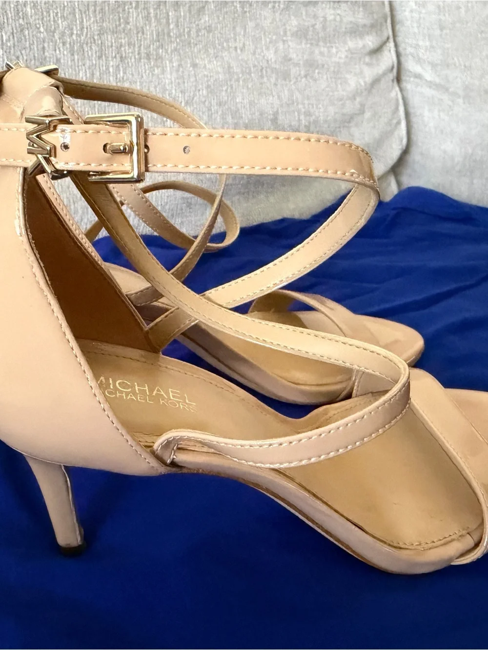 Michael Kors Beige Patent Ankle-Strap High Heel Sandals